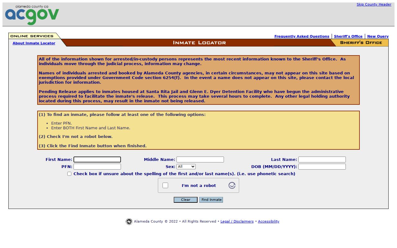 Newark people search with the Alameda County inmate locator