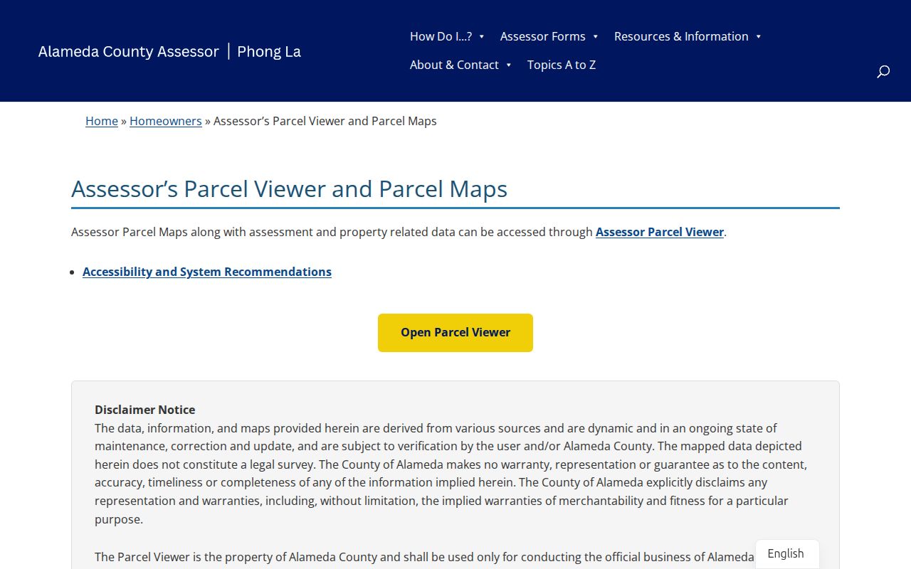 Newark records parcel viewer from the Alameda County Assessor