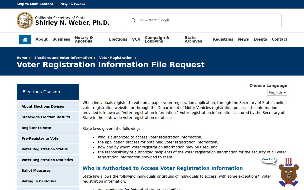 Newark voter records California voter file request rules